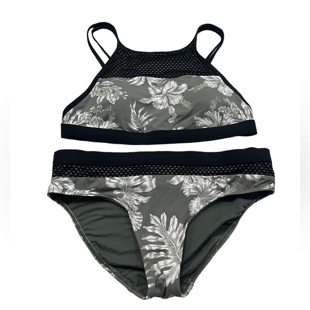 EUC Skye 2 Piece Bikini Smokey Green, Black and White Floral Size M/L